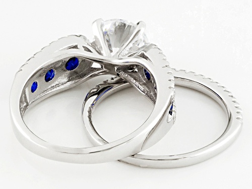 Bella Luce ®3.68ctw Blue Sapphire And White Diamond Simulants Rhodium Over Sterling Ring With Band - Size 11