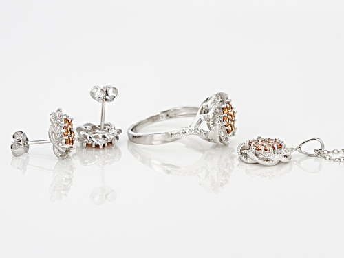 Bella Luce ® 2.71ctw Champagne And White Diamond Simulants Rhodium Over Sterlling Jewelry Set
