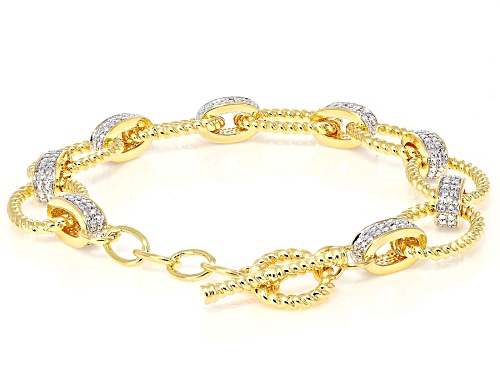 Emulous™ Round White Diamond Accent Rhodium And 14k Yellow Gold Over Brass Station Bracelet - Size 6.5