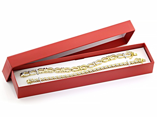 Emulous™ Round White Diamond Accent 14k Yellow Gold Over Brass Box Set of 2 Bracelets - Size 7.25