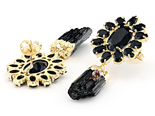Artisan Collection of Brazil™ Tourmaline & Black Glass 18K Yellow Gold Over Brass Earrings