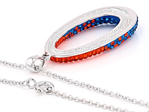 Blue And Orange Crystal Rhodium Over Brass Pendant With Chain