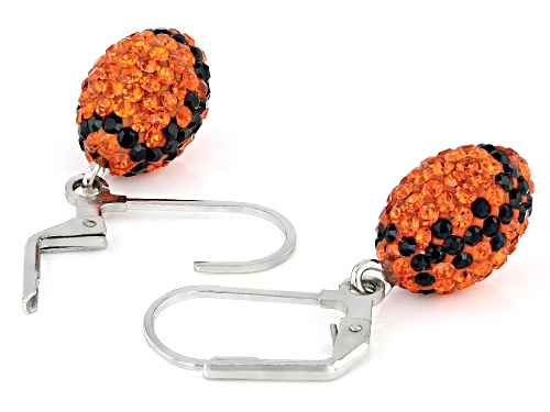 Orange And Black Crystal Rhodium Over Brass Football Dangle Earrings