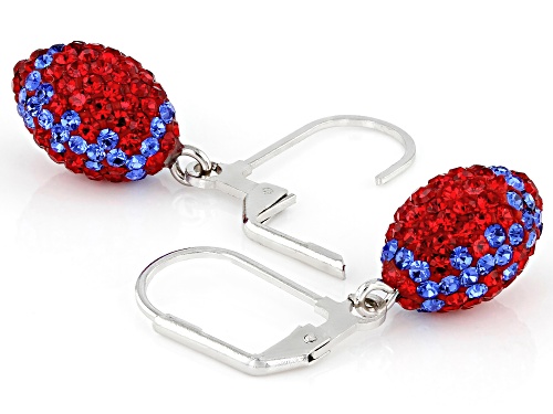 Navy And Red Crystal Rhodium Over Brass Football Dangle Earring