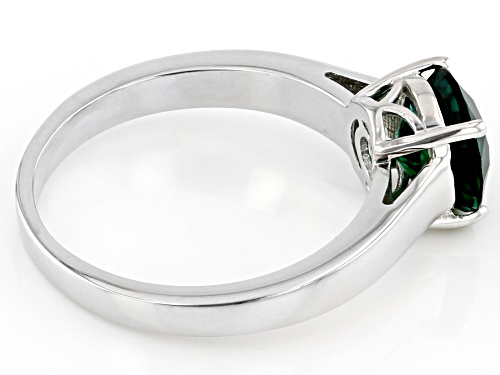 1.57ct Round Lab Created Emerald Rhodium Over Sterling Silver Solitaire May Birthstone Ring - Size 9