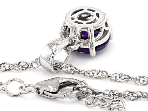 1.53ct Round African Amethyst Rhodium Over Sterling Silver February Birthstone Pendant With Chain