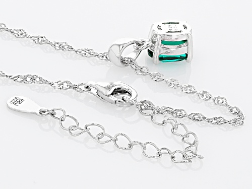 0.95ct Oval Lab Created Emerald Rhodium Over Sterling Silver May Birthstone Pendant With Chain