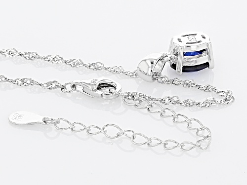 1.27ct Oval Lab Created Blue Sapphire Rhodium Over Silver September Birthstone Pendant Chain