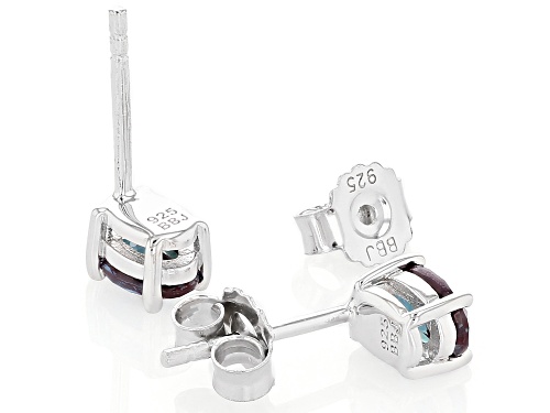 0.85ctw Oval Lab Created Alexandrite Rhodium Over Sterling Silver June Birthstone Stud Earrings