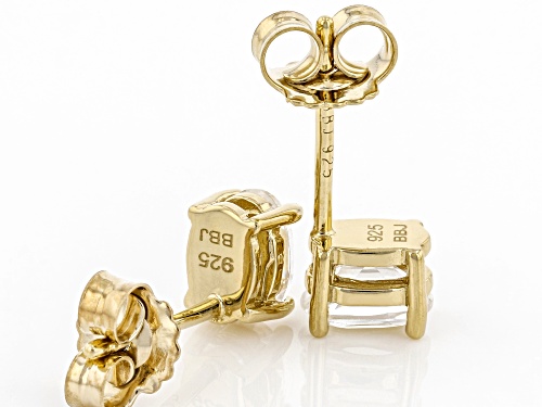 0.92ctw Oval White Topaz 18K Yellow Gold Over Sterling Silver April Birthstone Stud Earrings