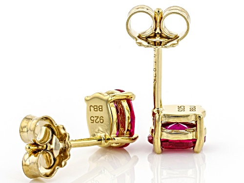 0.85ctw Oval Lab Created Ruby 18K Yellow Gold Over Sterling Silver July Birthstone Stud Earrings
