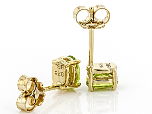 0.85ctw Oval Manchurian Peridot™ 18K Yellow Gold Over Silver August Birthstone Stud Earrings