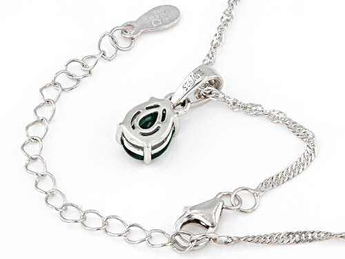 0.87ct Pear Lab Created Emerald Rhodium Over Sterling Silver May Birthstone Pendant With Chain