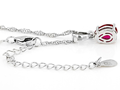 1.09ct Pear Lab Created Ruby Rhodium Over Sterling Silver July Birthstone Pendant With Chain