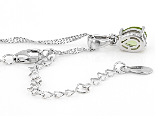 0.96ct Pear Manchurian Peridot™ Rhodium Over Sterling Silver August Birthstone Pendant With Chain