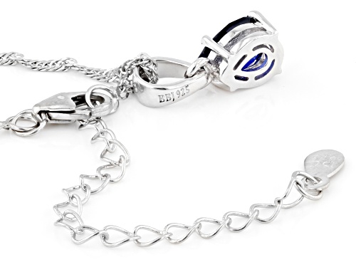 1.15ct Pear Lab Blue Sapphire Rhodium Over Sterling Silver September Birthstone Pendant With Chain