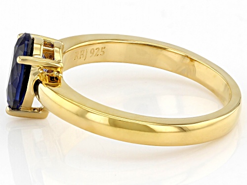 1.15ct Pear Lab Created Blue Sapphire 18K Yellow Gold Over Sterling Silver September Birthstone Ring - Size 10