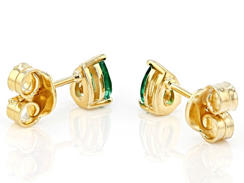 0.57ctw Pear Shaped Lab Created Emerald 18K Yellow Gold Over Sterling Silver May Birthstone Earrings
