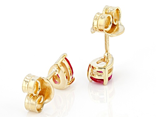 0.75ctw Pear Shaped Lab Created Ruby 18K Yellow Gold Over Sterling Silver July Birthstone Earrings
