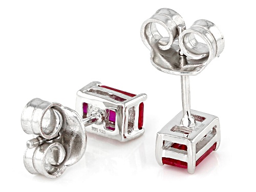 1.19ctw Rectangular Octagonal Lab Created Ruby Rhodium Over Sterling Silver July Birthstone Earrings