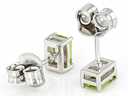 1.02ctw Rectangular Manchurian Peridot™ Rhodium Over Sterling Silver August Birthstone Earrings