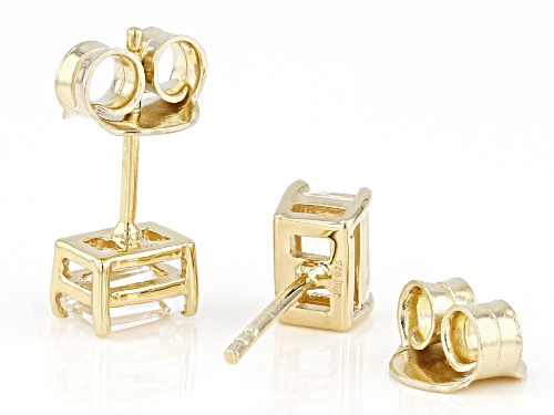 1.19ctw Rectangular Octagonal White Topaz 18k Yellow Gold Over Silver April Birthstone Earrings