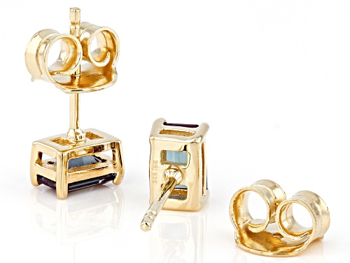1.10ctw Rectangular Octagonal Lab Alexandrite 18k Yellow Gold Over Silver June Birthstone Earrings