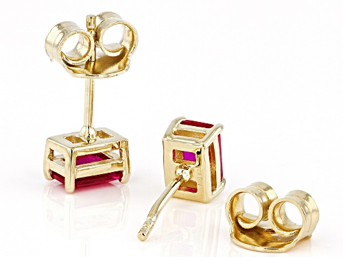 1.19ctw Rectangular Octagonal Lab Ruby 18k Yellow Gold Over Sterling Silver July Birthstone Earrings