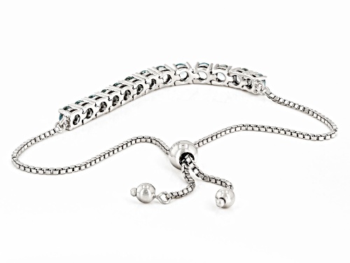 2.54ctw Round Aquamarine Rhodium Over Sterling Silver Bolo Bracelet