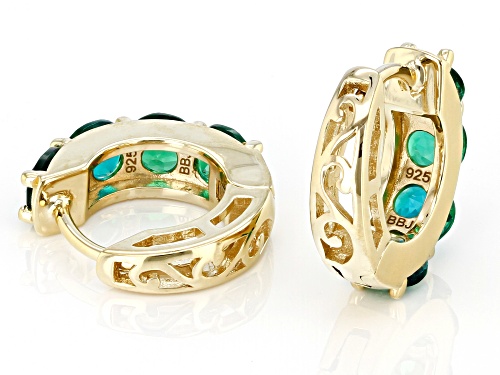 1.63ctw Lab Created Emerald 18k Yellow Gold Over Sterling Silver May Birthstone Huggie Earrings
