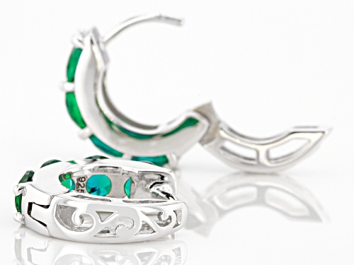 1.63ctw Round Lab Created Emerald Rhodium Over Sterling Silver May Birthstone Huggie Hoop Earrings