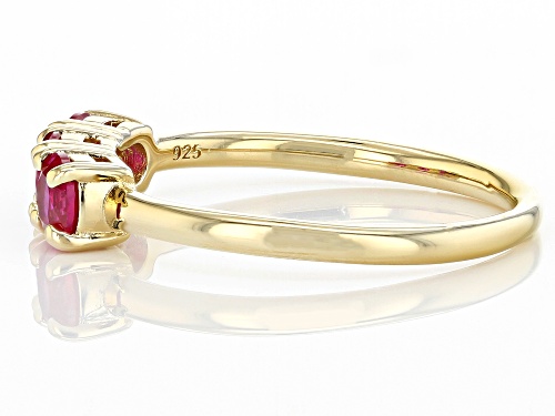 0.77ctw Round Lab Created Ruby 18k Yellow Gold Over Sterling Silver July Birthstone 3-Stone Ring - Size 8