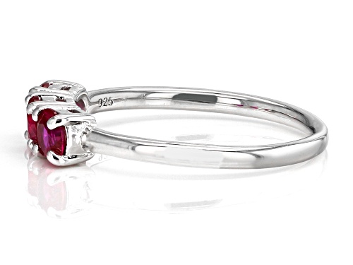 0.77ctw Round Lab Created Ruby Rhodium Over Sterling Silver July Birthstone 3-Stone Ring - Size 7