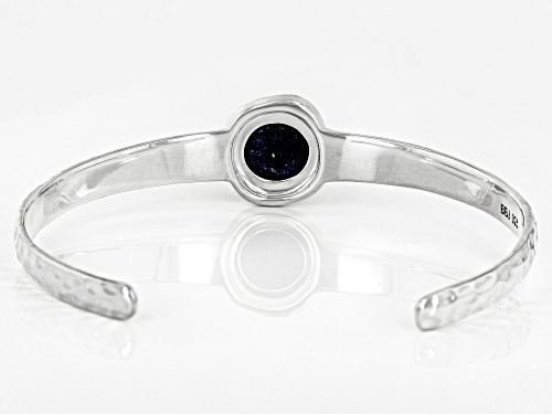12mm Round Lapis Lazuli Rhodium Over Sterling Silver September Birthstone Hammered Cuff Bracelet - Size 7.5