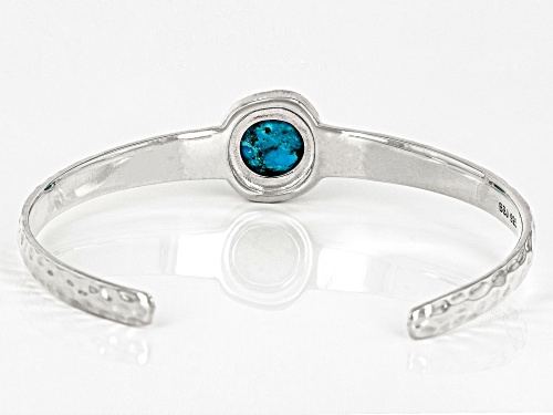 12mm Turquoise Rhodium Over Sterling Silver December Birthstone Hammered Cuff Bracelet - Size 7.5