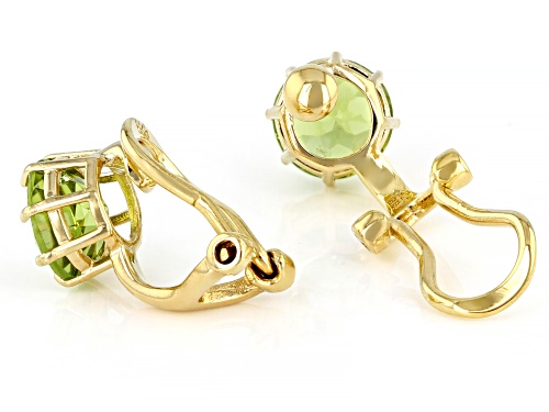 2.38ctw Round Manchurian Peridot™ 18k Yellow Gold Over Silver August Birthstone Clip-On Earrings