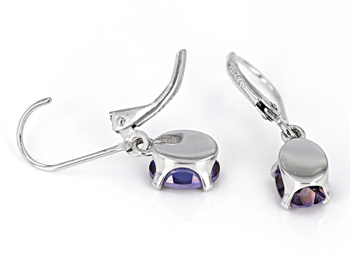 3.10ctw Oval Purple Topaz Rhodium Over Sterling Silver Solitaire Dangle Earrings