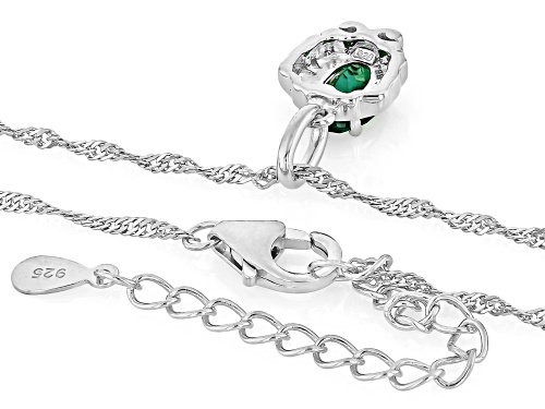 0.59ct Oval Lab Created Emerald Rhodium Over Sterling Silver Gemini Birthstone Pendant With Chain