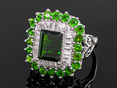 3.87ctw Chrome Diopside With 1.66ctw White Zircon Sterling Silver Ring - Size 12
