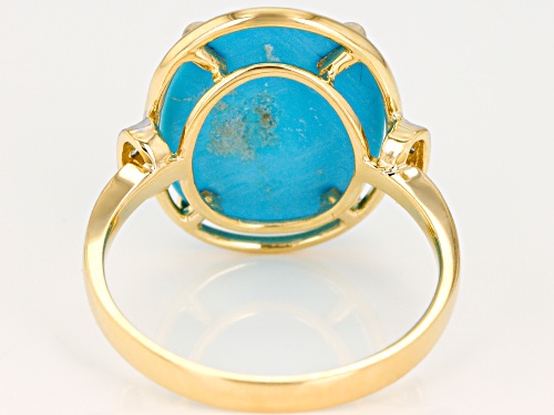 16X12mm Sleeping Beauty Turquoise and  .01ctw Round White 2 Diamond accent 14k Yellow Gold Ring - Size 6