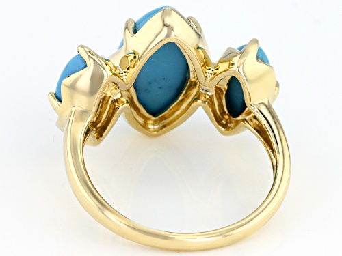 15x8mm And 10x5mm Marquise Cabochon Sleeping Beauty Turquoise 10k Yellow Gold 3-Stone Ring - Size 5