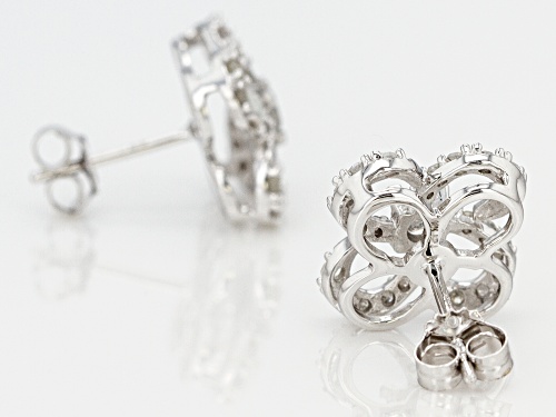 .50ctw Round White Diamond 10k White Gold Flower Earrings