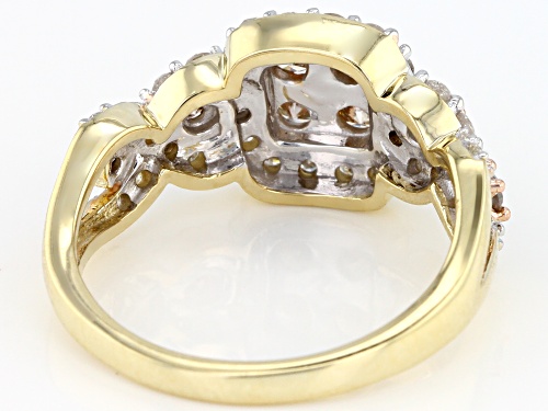 0.91ctw Round Champagne And White Diamond 10k Yellow Gold Ring - Size 10