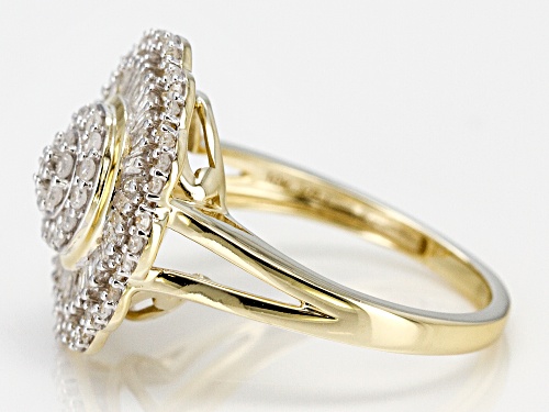 0.75ctw Round And Baguette White Diamond 10k Yellow Gold Ring - Size 4