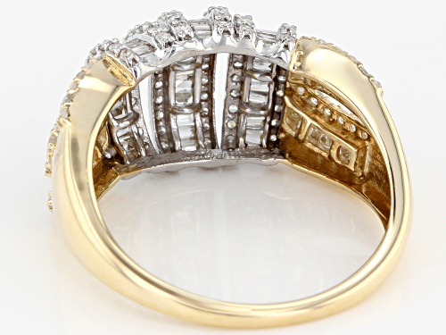1.00ctw Round And Baguette White Diamond 10k Yellow Gold Ring - Size 5