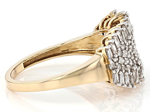 1.15ctw Baguette And Round White Diamond 10k Yellow Gold Ring - Size 8