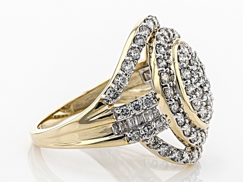 1.75ctw Round and Baguette White Diamond 10k Yellow Gold Ring - Size 8