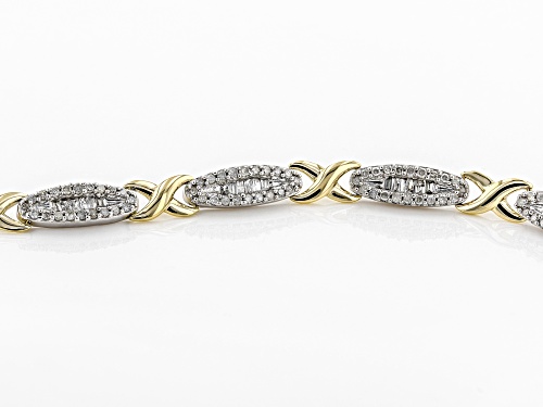 1.26ctw Round And Baguette White Diamond 10k Two-Tone Gold Bracelet - Size 7.5