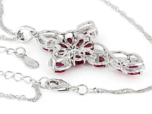 4.52ctw Mixed Shapes Mahaleo® Ruby & 0.11ctw White Zircon Rhodium Over Silver Cross Pendant W/Chain