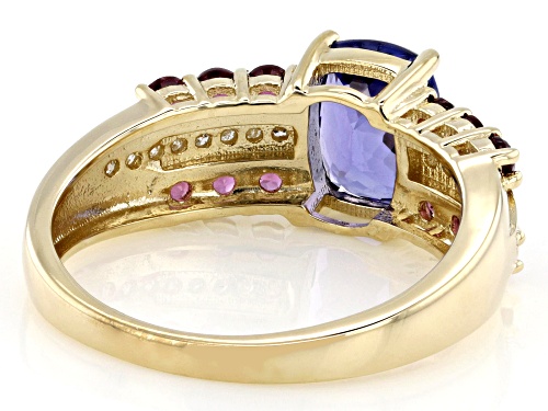1.28ct Tanzanite With 0.51ctw Grape Color Garnet  and 0.07ctw White Diamond 10k Yellow Gold Ring - Size 7